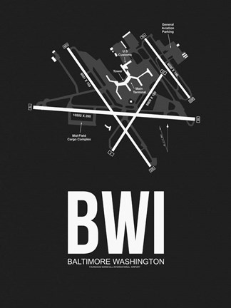 Framed BWI Baltimore Airport Black Print