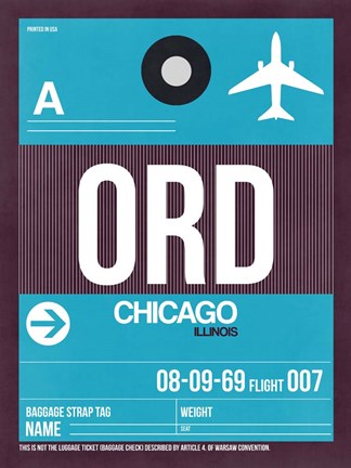 Framed ORD Chicago Luggage Tag 1 Print