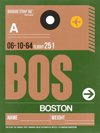 Framed BOS Boston Luggage Tag 2 Print