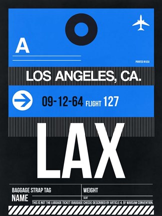 Framed LAX Los Angeles Luggage Tag 3 Print