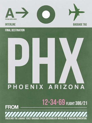 Framed PHX Phoenix Luggage Tag 2 Print