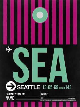 Framed SEA Seattle Luggage Tag 2 Print