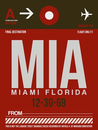 Framed MIA Miami Luggage Tag 2 Print