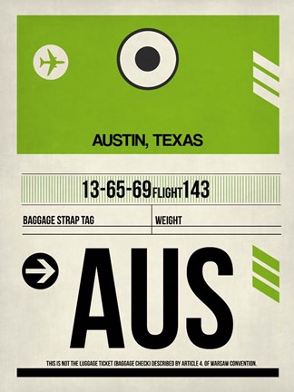 Framed AUS Austin Luggage Tag 1 Print