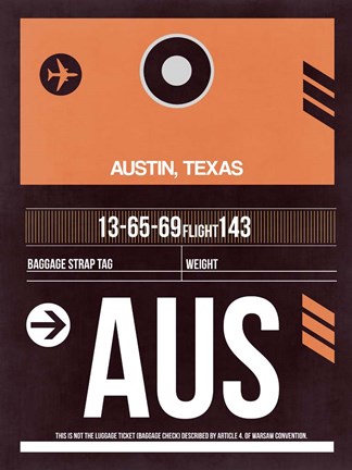 Framed AUS Austin Luggage Tag 2 Print