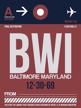 Framed BWI Baltimore Luggage Tag 2 Print