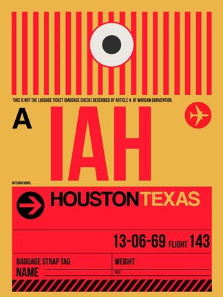 Framed IAH Houston Luggage Tag 1 Print