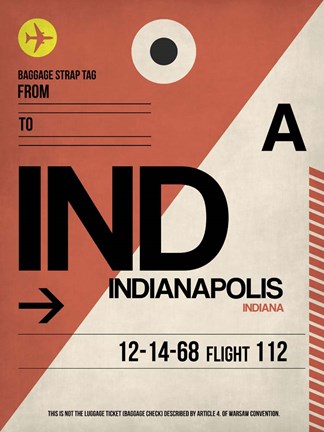 Framed IND Indianapolis Luggage Tag 1 Print