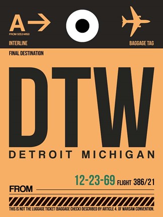 Framed DTW Detroit  Luggage Tag 1 Print