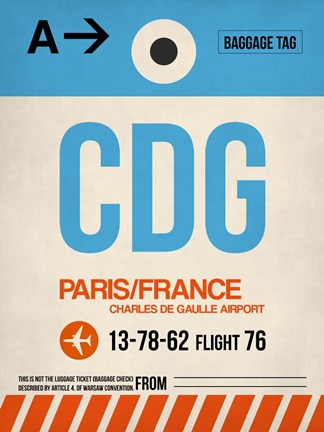 Framed CDG Paris Luggage Tag 2 Print