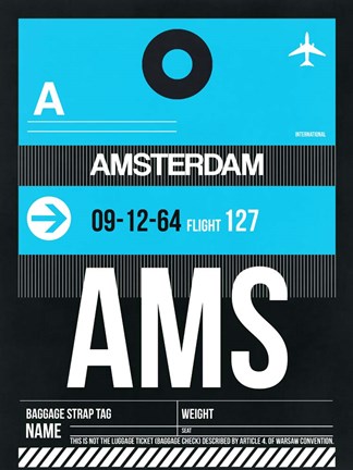 Framed AMS Amsterdam Luggage Tag 1 Print