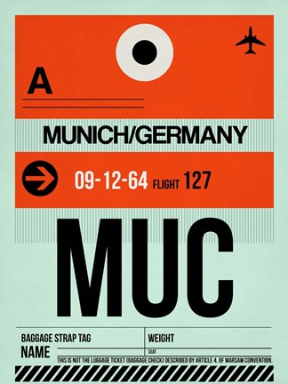 Framed MUC Munich Luggage Tag 2 Print