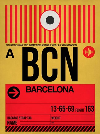 Framed BCN Barcelona Luggage Tag 1 Print