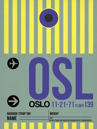 Framed OSL Oslo Luggage Tag 1 Print