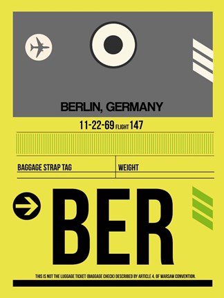 Framed BER Berlin Luggage Tag 1 Print
