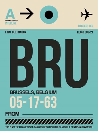 Framed BRU Brussels Luggage Tag 1 Print