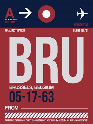 Framed BRU Brussels Luggage Tag 2 Print