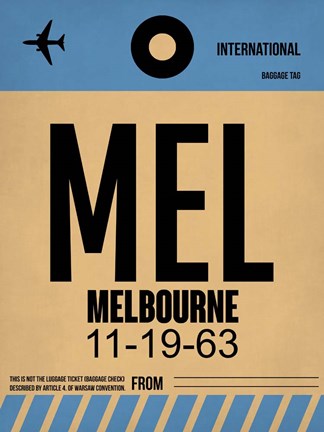 Framed MEL Melbourne Luggage Tag 1 Print