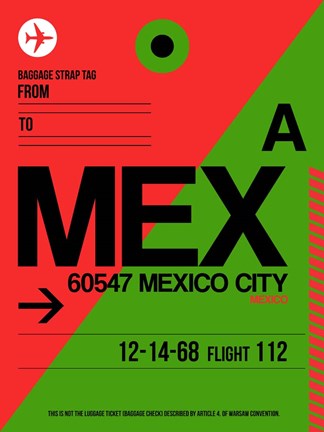 Framed MEX Mexico City Luggage Tag 2 Print