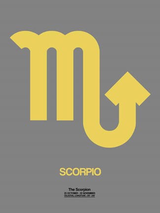 Framed Scorpio Zodiac Sign Yellow on Grey Print