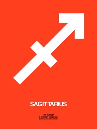 Framed Sagittarius Zodiac Sign White on Orange Print