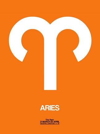 Framed Aries Zodiac Sign White on Orange Print