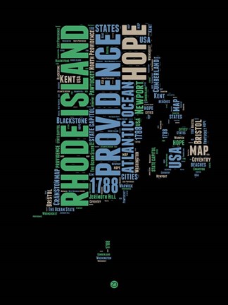 Framed Rhode Island Word Cloud 2 Print