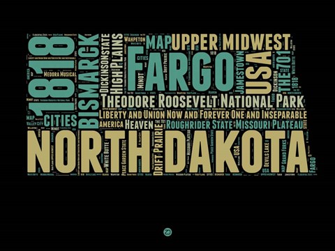 Framed North Dakota Word Cloud 1 Print