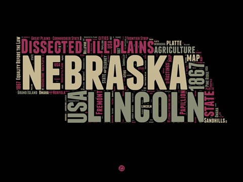Framed Nebraska Word Cloud 1 Print