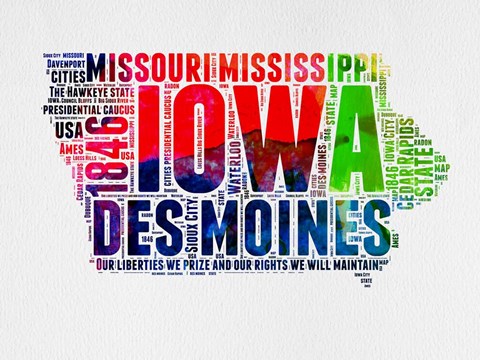 Framed Iowa Watercolor Word Cloud Print