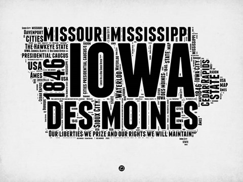 Framed Iowa Word Cloud 2 Print