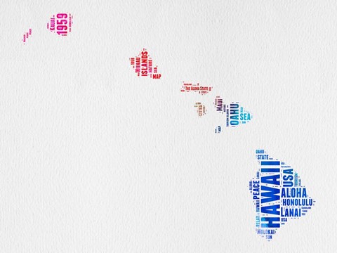 Framed Hawaii Watercolor Word Cloud Print