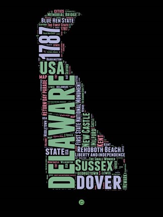 Framed Delaware Word Cloud 1 Print