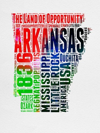Framed Arkansas Watercolor Word Cloud Print