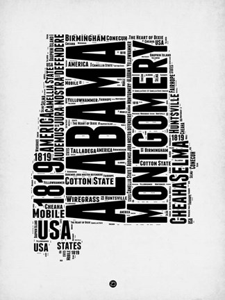 Framed Alabama Word Cloud 2 Print