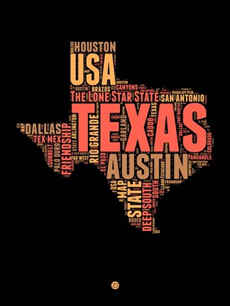 Framed Texas Word Cloud 1 Print