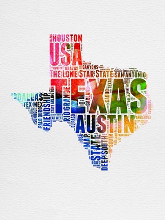 Framed Texas Watercolor Word Cloud Print