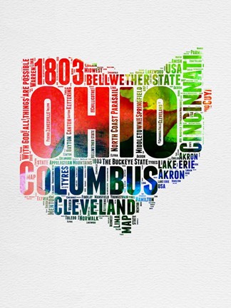 Framed Ohio Watercolor Word Cloud Print