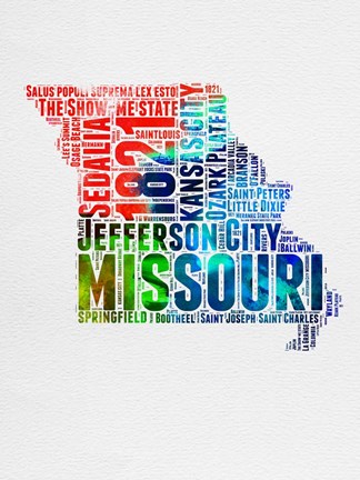 Framed Missouri Watercolor Word Cloud Print