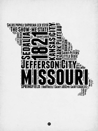 Framed Missouri Word Cloud 2 Print