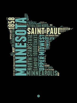 Framed Minnesota Word Cloud 1 Print