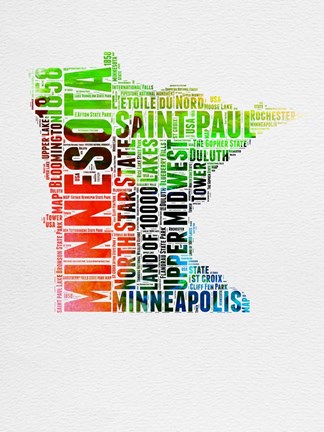 Framed Minnesota Watercolor Word Cloud Print