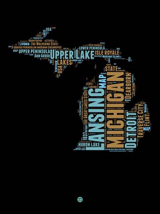 Framed Michigan Word Cloud 1 Print