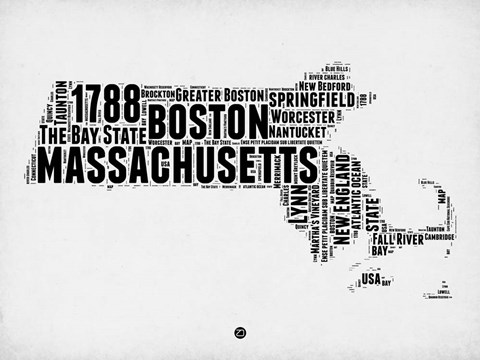 Framed Massachusetts Word Cloud 2 Print
