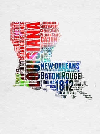 Framed Louisiana Watercolor Word Cloud Print