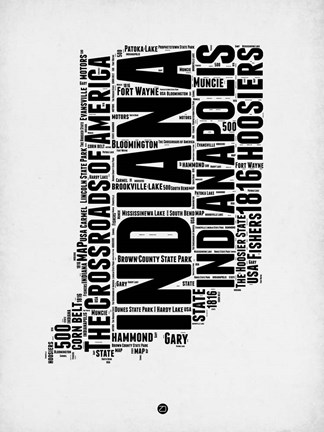 Framed Indiana Word Cloud 2 Print