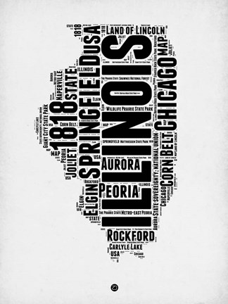 Framed Illinois Word Cloud 2 Print