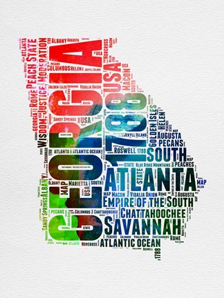 Framed Georgia Watercolor Word Cloud Print