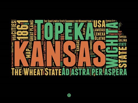 Framed Kansas Word Cloud 1 Print
