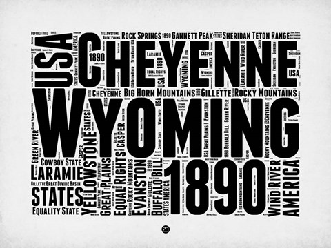 Framed Wyoming Word Cloud 2 Print